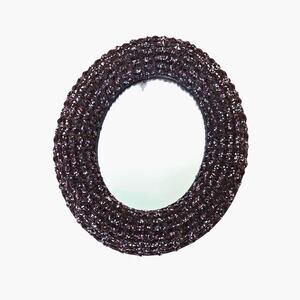 Vintage Metal Oval Beaded Wall Mirror Boho Deep Purple Brown Seed Beads